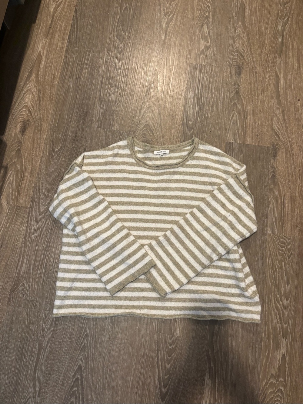 Striped Crewneck Sweater in Green and Cream